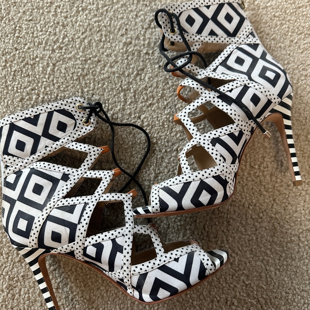 Alejandra G Geometric Lace-Up Heels